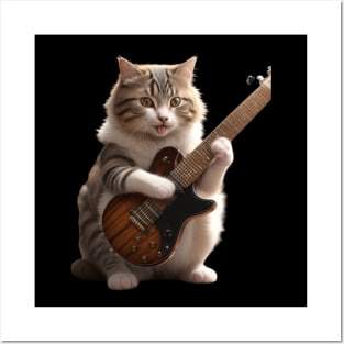 Cat Playing Guitar Posters and Art